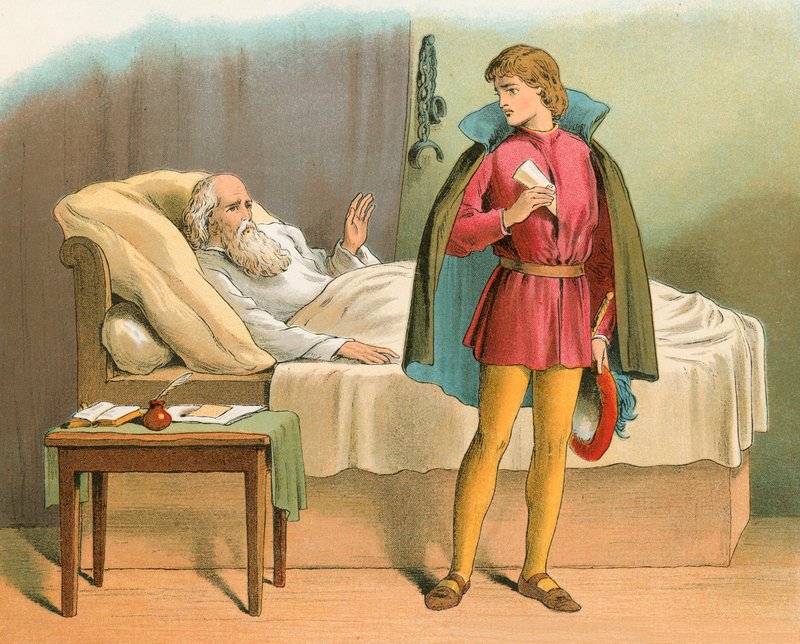 يرسل كولومبوس ابنه إلى المحكمة لتقديم التماس من أجل حقوقه بواسطة مدرسة اللغة الإنجليزية