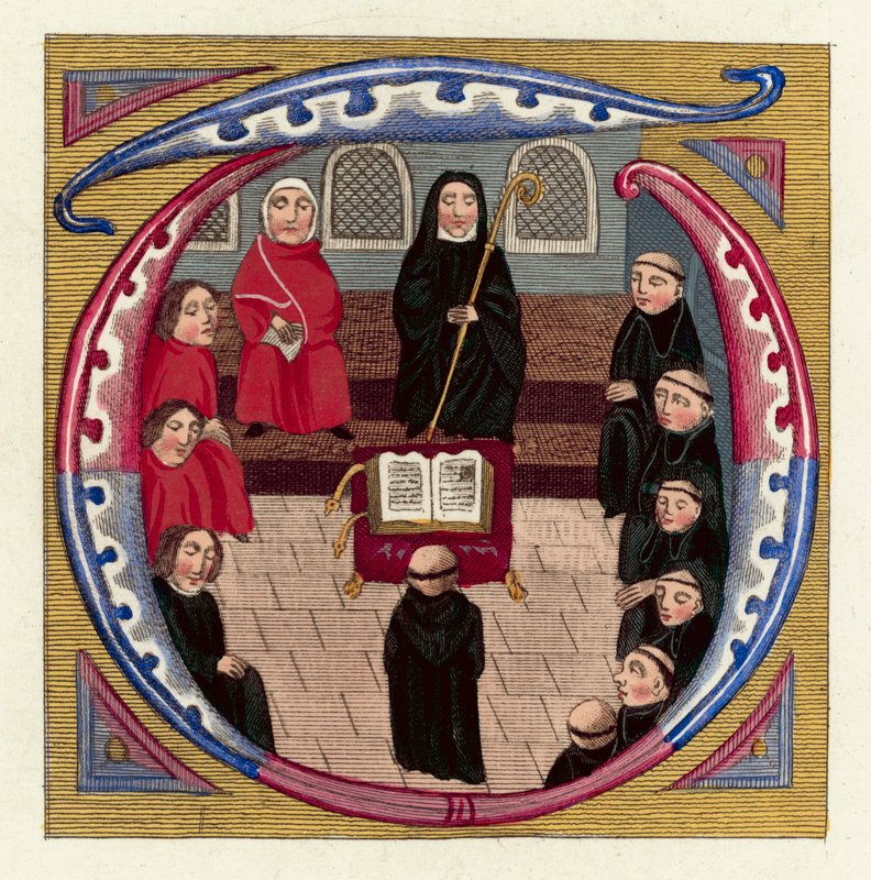 Confirmation of the Deed Of Alms (coloured engraving) بواسطة مدرسة اللغة الإنجليزية