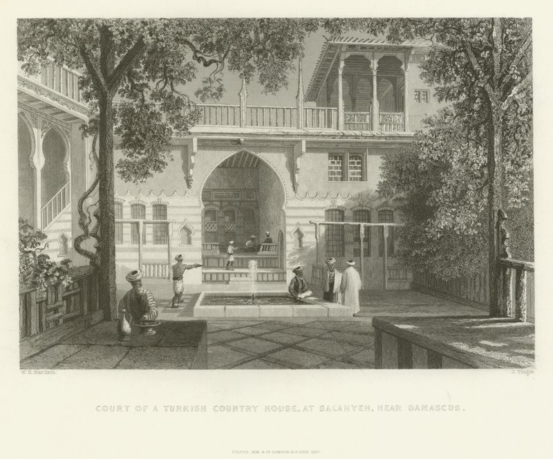 محكمة في منزل ريفي تركي ، الصالحية ، بالقرب من دمشق ، 1837 بواسطة مدرسة اللغة الإنجليزية