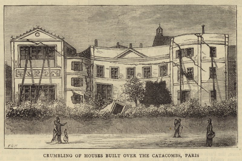 Crumbling of Houses built over the Catacombs, Paris (engraving) بواسطة مدرسة اللغة الإنجليزية