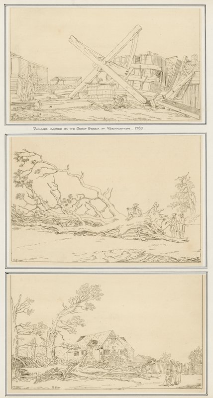 الضرر الناجم عن العاصفة الكبرى في روهامبتون 1780 (حبر على ورق) بواسطة مدرسة اللغة الإنجليزية