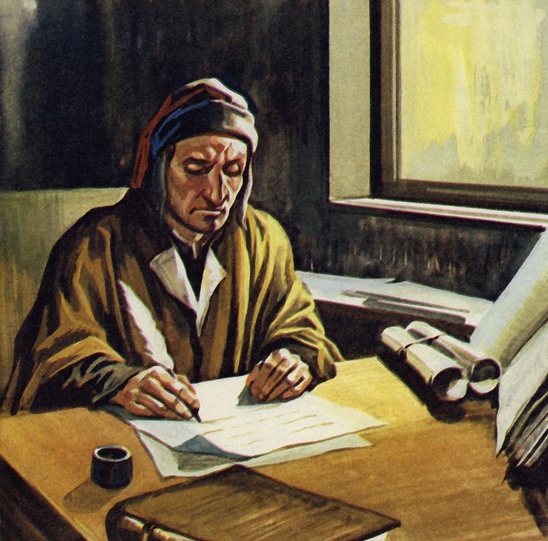 قضى دانتي معظم وقته في كتابة الكوميديا الإلهية بواسطة مدرسة اللغة الإنجليزية