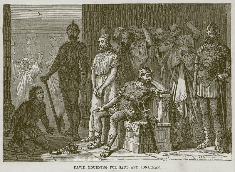 ديفيد الحداد على شاول وجوناثان ، التوضيح من الكتاب المقدس تشايلدز ، c.1880 بواسطة مدرسة اللغة الإنجليزية