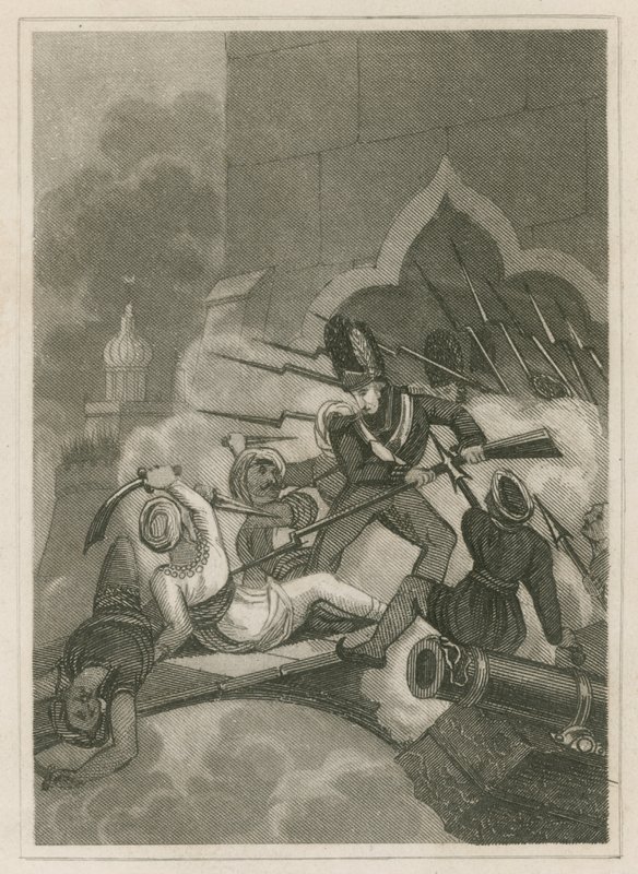 وفاة تيبو صاحب في حصار سيريغاتام ، الهند ، 1799 بواسطة مدرسة اللغة الإنجليزية