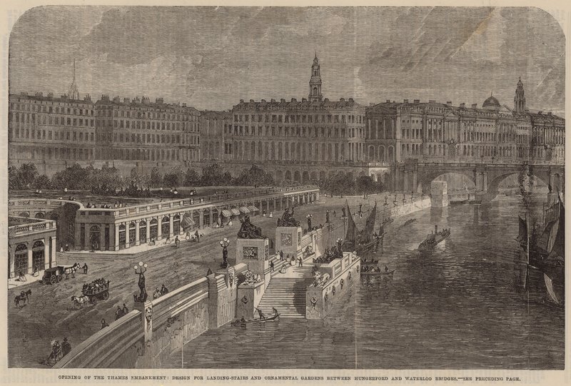 تصميم لسلالم الهبوط وحدائق الزينة بين جسور Hungerford و Waterloo بواسطة مدرسة اللغة الإنجليزية