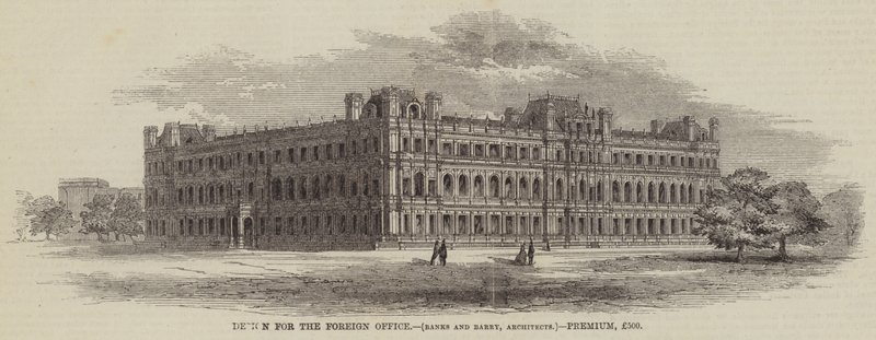 Design for the Foreign Office, Banks and Barry, Architects, Premium, £500 (engraving) بواسطة مدرسة اللغة الإنجليزية