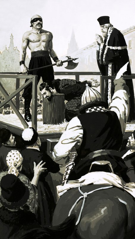 وصل رسول ديميتري إلى السقالة في الوقت المناسب لإنقاذ رأس أحد النبلاء المدانين (جواش على الورق) بواسطة مدرسة اللغة الإنجليزية