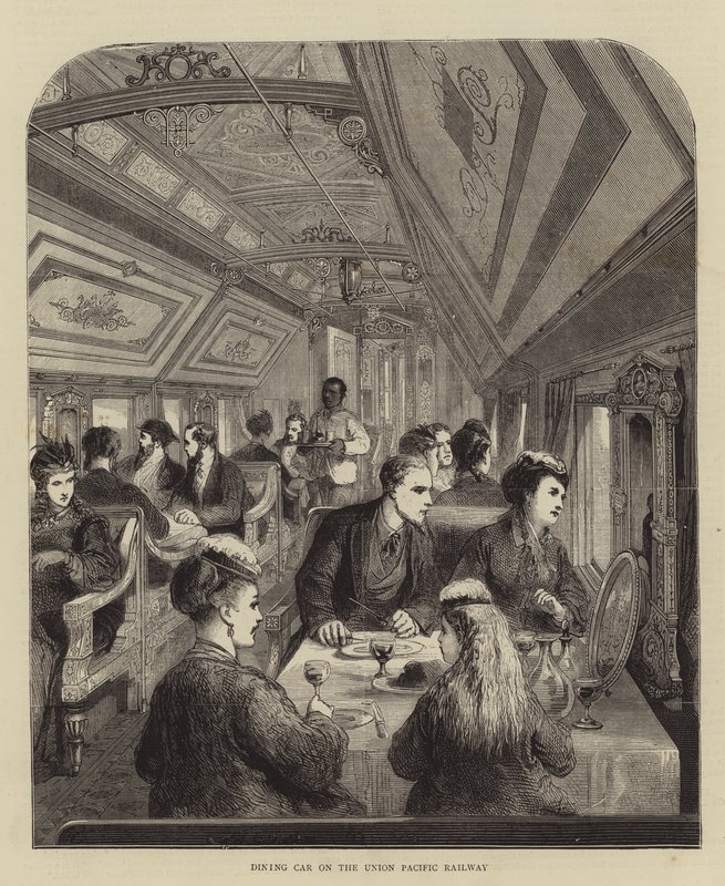 Dining Car on the Union Pacific Railway (engraving) بواسطة مدرسة اللغة الإنجليزية
