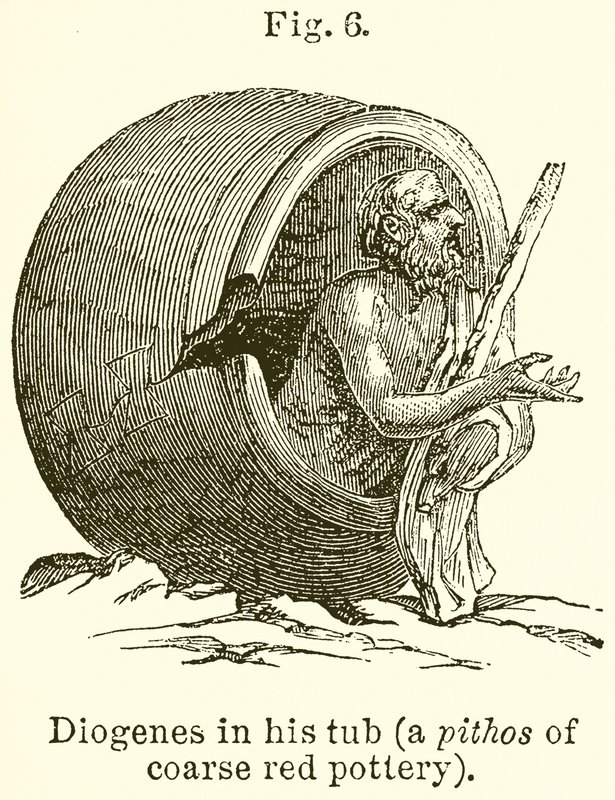 Diogenes في حوضه (بيثوس من الفخار الأحمر الخشن) بواسطة مدرسة اللغة الإنجليزية