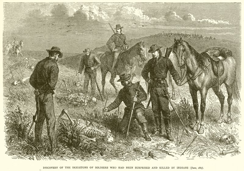 اكتشاف الهياكل العظمية للجنود الذين فوجئوا وقتلهم الهنود (يونيو 1867) بواسطة مدرسة اللغة الإنجليزية