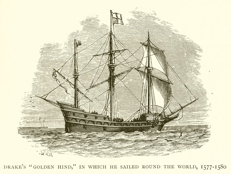 Drakes Golden Hind ، الذي أبحر فيه حول العالم ، 1577-1580 بواسطة مدرسة اللغة الإنجليزية