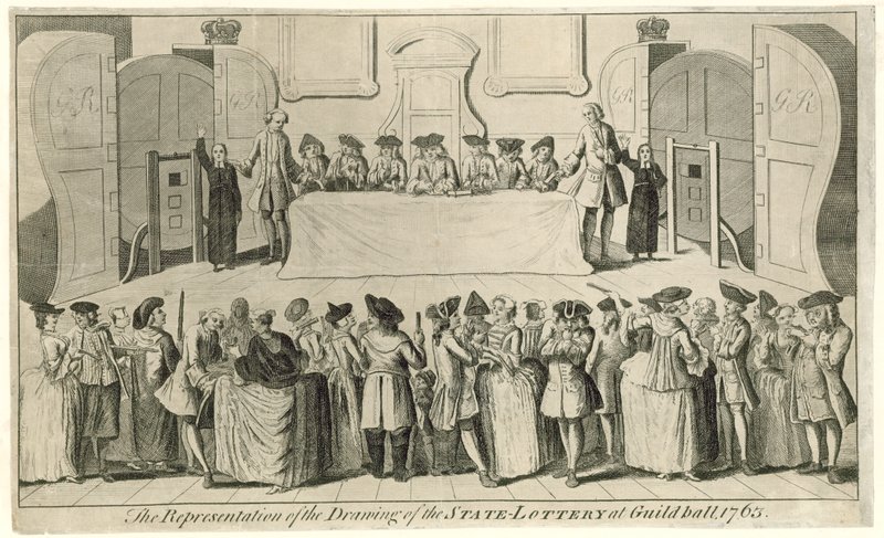 رسم يانصيب الدولة في غيلدهول عام 1763 بواسطة مدرسة اللغة الإنجليزية
