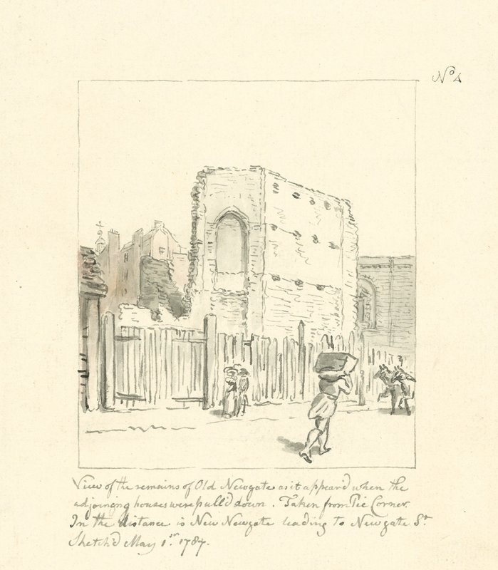 رسم لبقايا Old Newgate (حبر على ورق) بواسطة مدرسة اللغة الإنجليزية