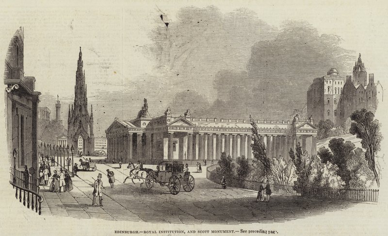 Edinburgh, Royal Institution, and Scott Monument (engraving) بواسطة مدرسة اللغة الإنجليزية