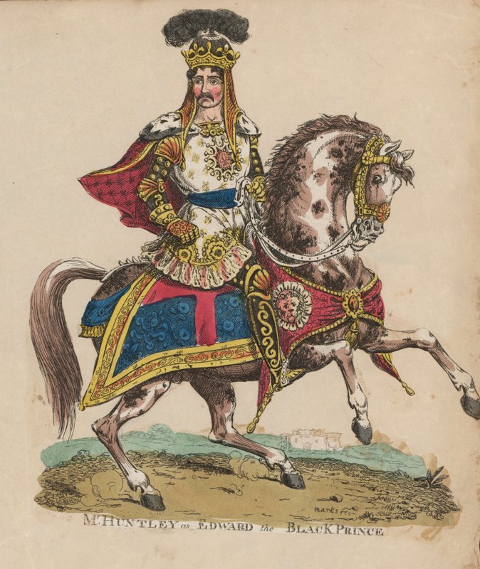 الممثل الإنجليزي فرانسيس هنتلي بدور إدوارد ، الأمير الأسود (نقش ملون) بواسطة مدرسة اللغة الإنجليزية