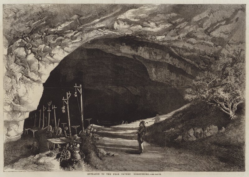 Entrance to the Peak Cavern, Derbyshire (engraving) بواسطة مدرسة اللغة الإنجليزية