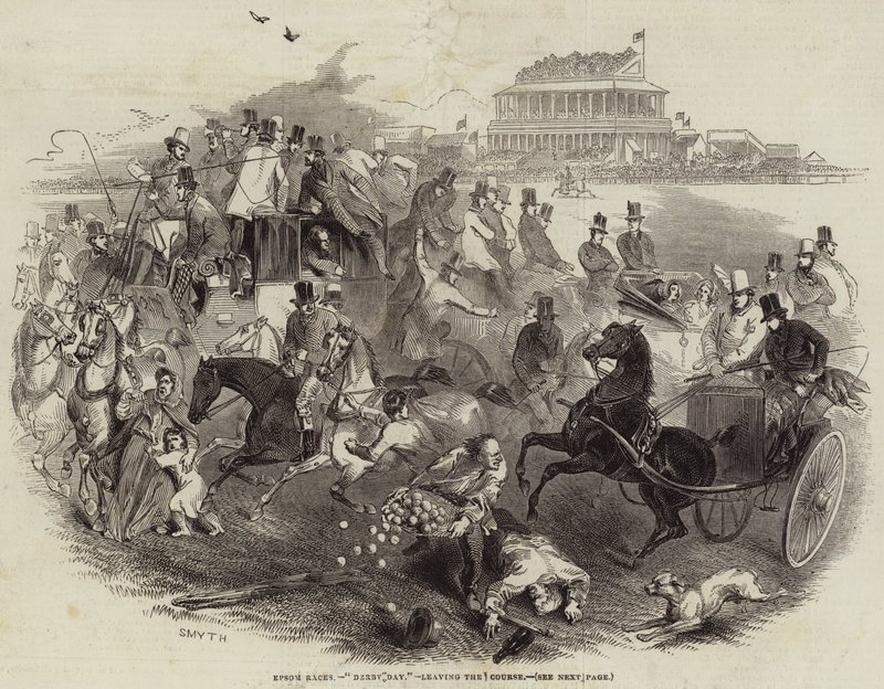 Epsom Races, "Derby Day", leaving the Course (engraving) بواسطة مدرسة اللغة الإنجليزية