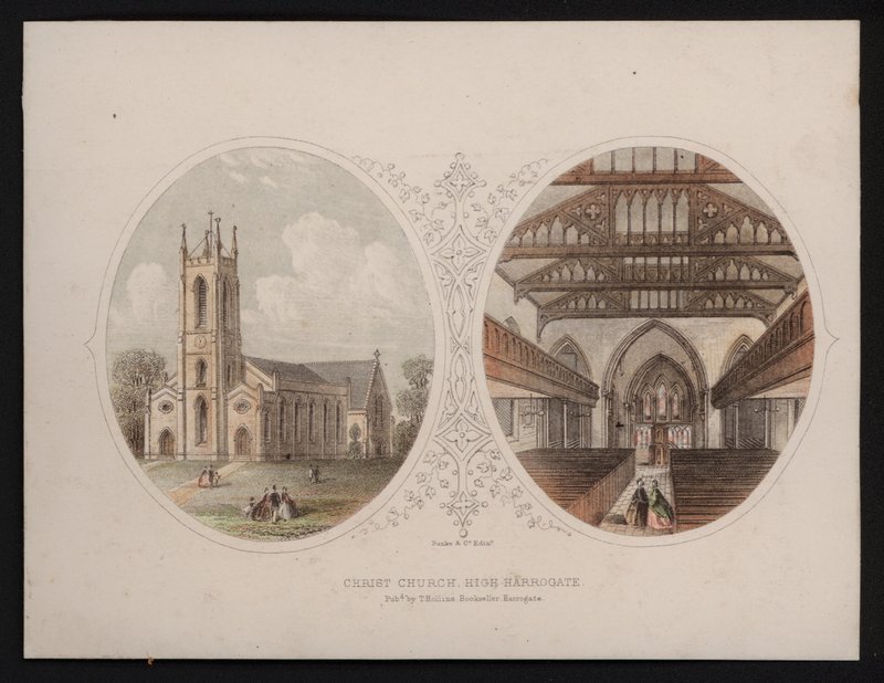 Exterior and interior views of Chriist Church, Harrogate, Yorkshire (coloured engraving) بواسطة مدرسة اللغة الإنجليزية