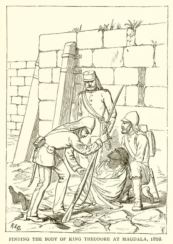 العثور على جثة الملك ثيودور في المجدلية ، 1868 بواسطة مدرسة اللغة الإنجليزية