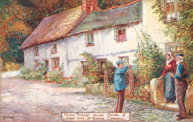 بائع البصل الفرنسي ، Ladden Vern ، St Keverne ، Cornwall (لون ليثو) بواسطة مدرسة اللغة الإنجليزية