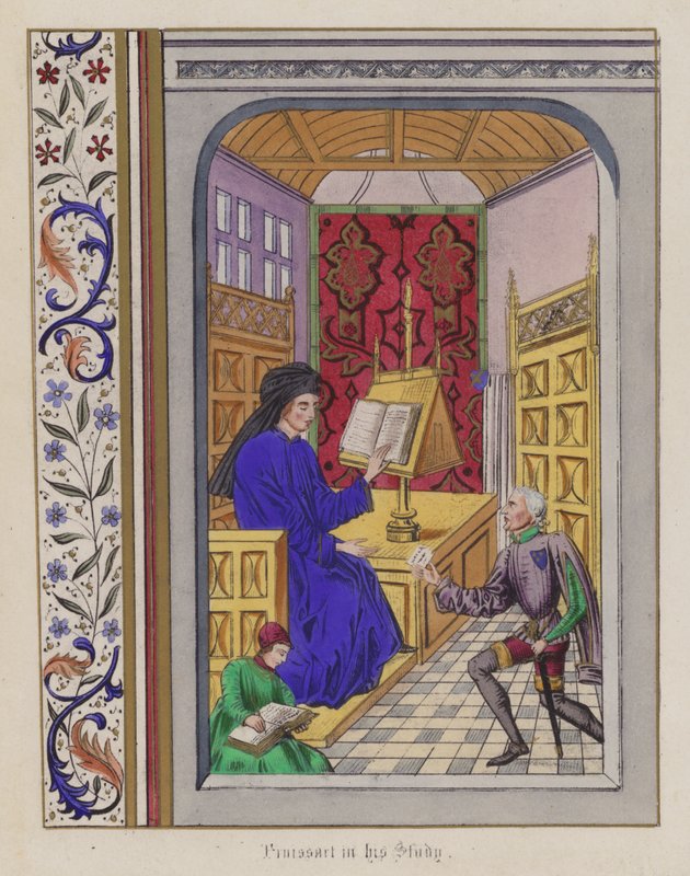 Froissart in his study (coloured engraving) بواسطة مدرسة اللغة الإنجليزية