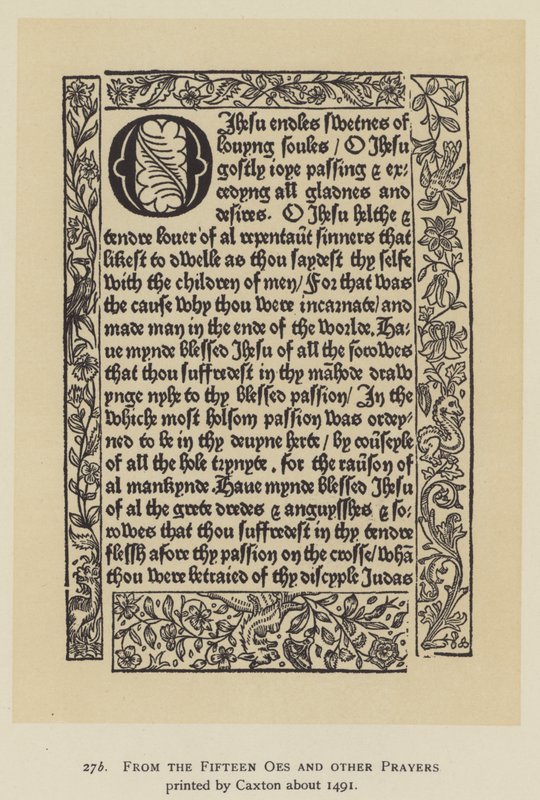 من الخمسة عشر Oes وغيرها من الصلوات التي طبعها Caxton حوالي عام 1491 (litho) بواسطة مدرسة اللغة الإنجليزية