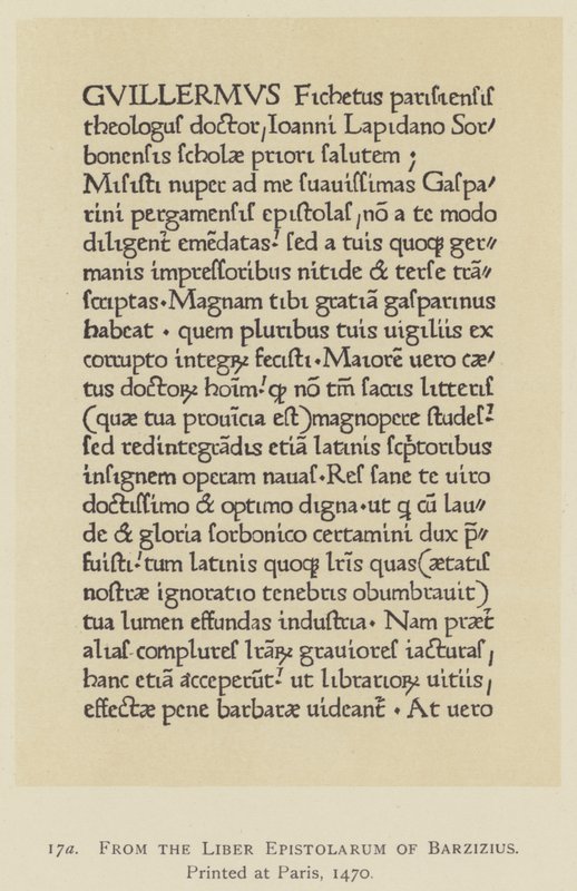 من Liber Epistolarum of Barzizius ، طُبع في باريس بواسطة مدرسة اللغة الإنجليزية