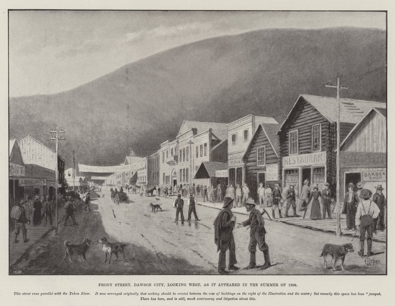 شارع فرونت ، داوسون سيتي ، ينظر إلى الغرب ، كما ظهر في صيف عام 1898 (نقش) بواسطة مدرسة اللغة الإنجليزية
