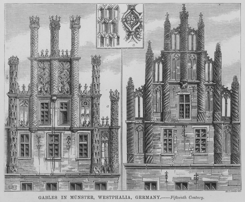 Gables in Munster, Westphalia, Germany (engraving) بواسطة مدرسة اللغة الإنجليزية