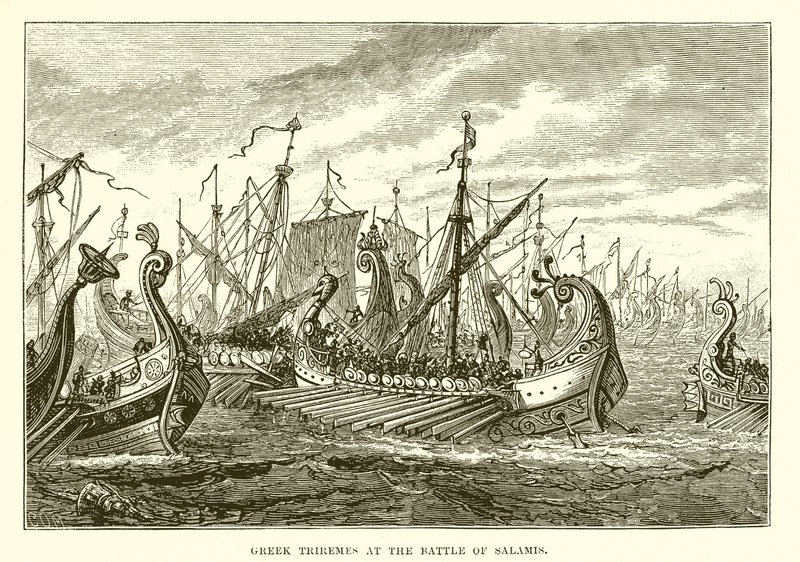 Triremes اليونانية في معركة سلاميس بواسطة مدرسة اللغة الإنجليزية