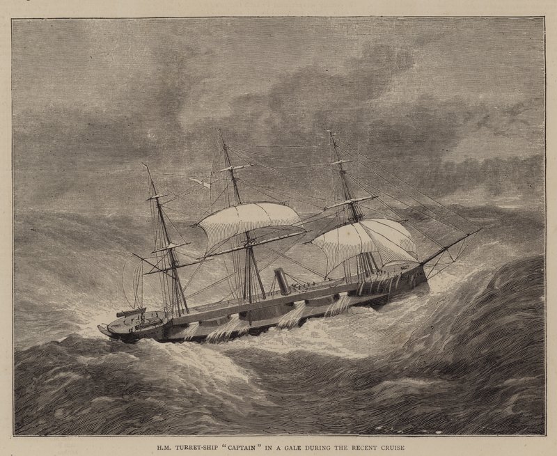 HM Turret-Ship "Captain" in a Gale during the Recent Cruise (engraving) بواسطة مدرسة اللغة الإنجليزية