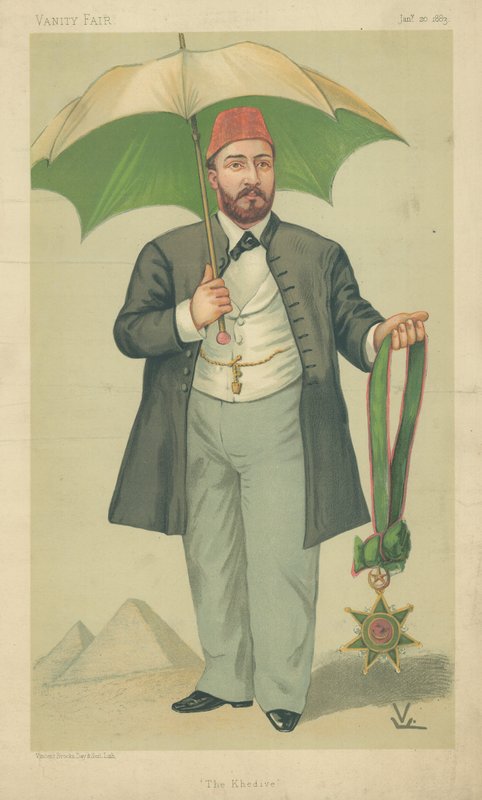 صاحب السمو محمد توفيق باشا ، الخديوي المصري ، الخديوي ، 20 يناير 1883 ، فانيتي فير كارتون بواسطة مدرسة اللغة الإنجليزية