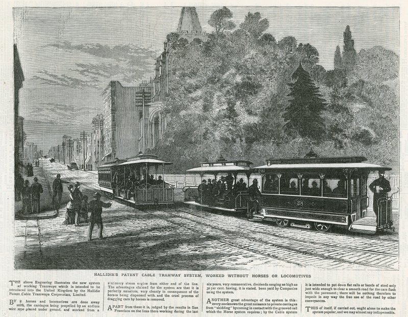 عمل نظام Hallidies Parent Cable Tramway بدون خيول أو قاطرات بواسطة مدرسة اللغة الإنجليزية