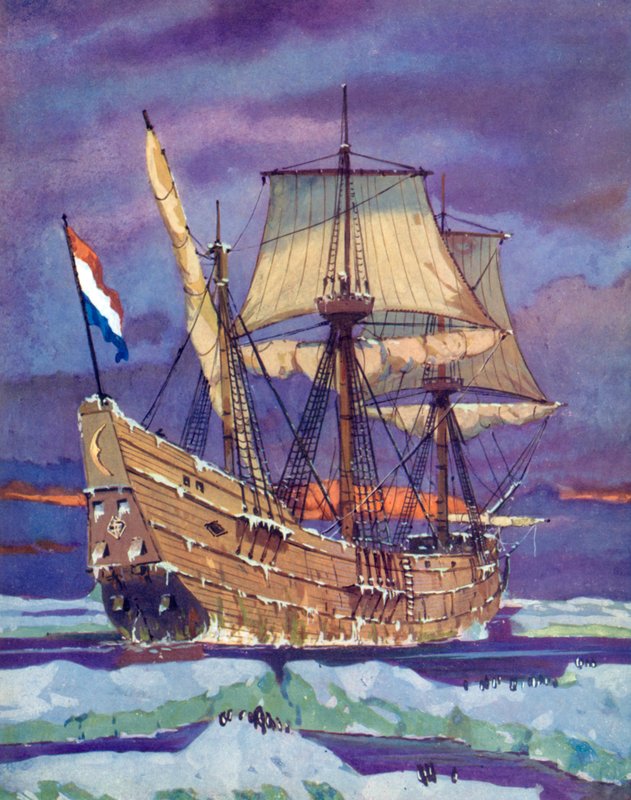 Halve Maen, or Half Moon, Henry Hudson (colour litho) بواسطة مدرسة اللغة الإنجليزية