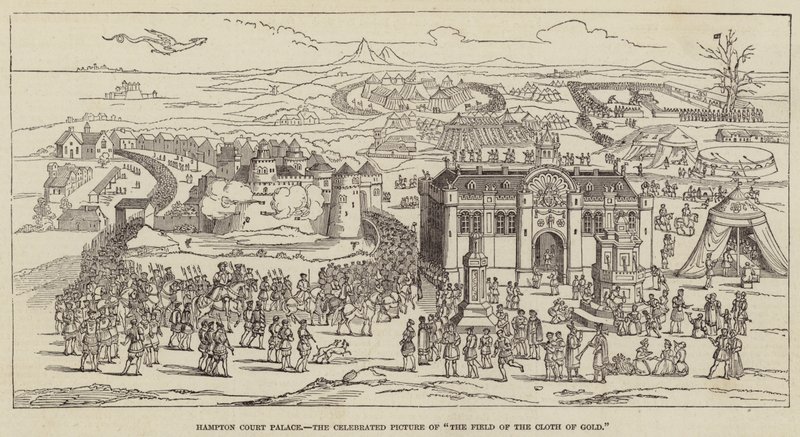 Hampton Court Palace, the Celebrated Picture of "The Field of the Cloth of Gold" (engraving) بواسطة مدرسة اللغة الإنجليزية