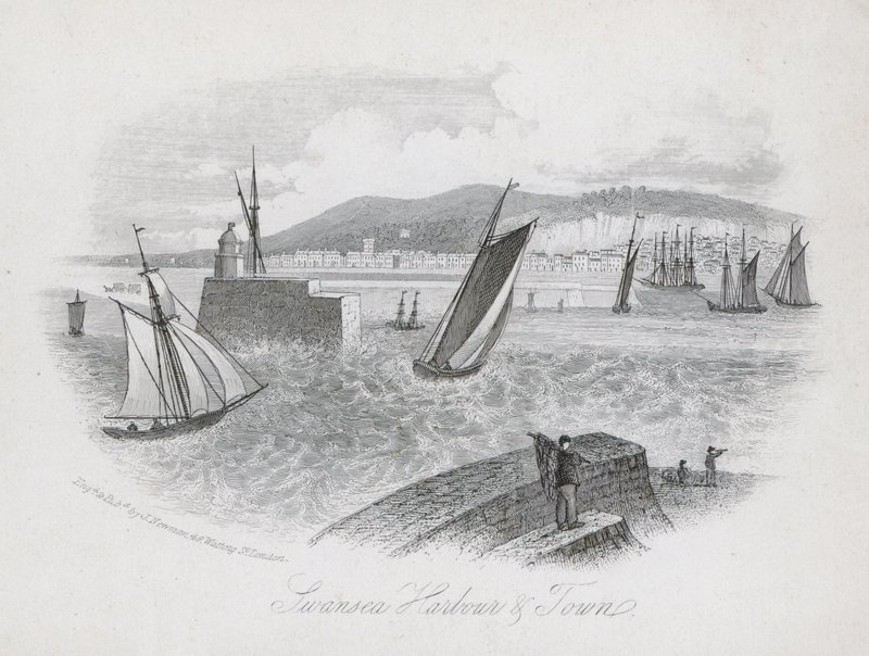 Harbour and town, Swansea, Wales (engraving) بواسطة مدرسة اللغة الإنجليزية