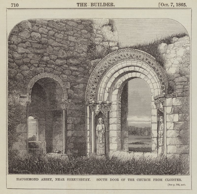 Haughmond Abbey ، بالقرب من Shrewsbury ، الباب الجنوبي للكنيسة من Cloister (نقش) بواسطة مدرسة اللغة الإنجليزية