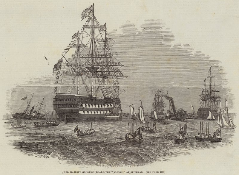 Her Majesty going on Board the "Albion," at Spithead (engraving) بواسطة مدرسة اللغة الإنجليزية