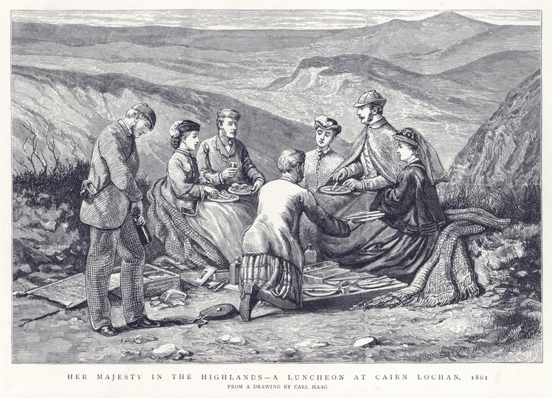 جلالة الملكة في المرتفعات - مأدبة غداء في Cairn Lochan ، 1861 بواسطة مدرسة اللغة الإنجليزية