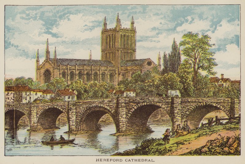 Hereford Cathedral (coloured engraving) بواسطة مدرسة اللغة الإنجليزية
