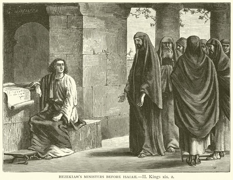 وزراء حزقيا قبل إشعياء ، الثاني ، الملوك ، التاسع عشر ، 2 (نقش) بواسطة مدرسة اللغة الإنجليزية
