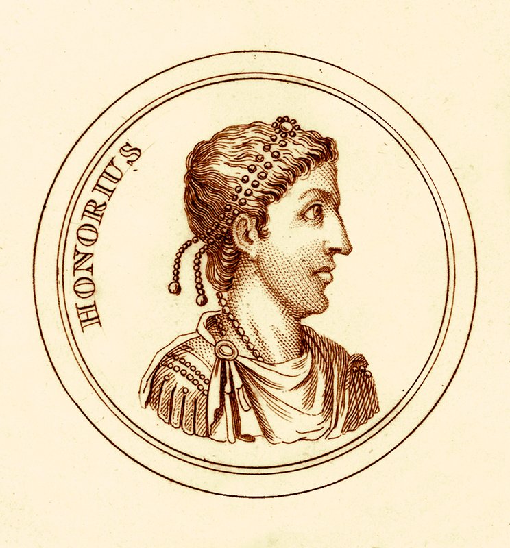 Honorius ، توضيح من القاموس التاريخي العالمي لجورج كراب ، نشر عام 1825 (صورة محسنة رقميا) بواسطة مدرسة اللغة الإنجليزية