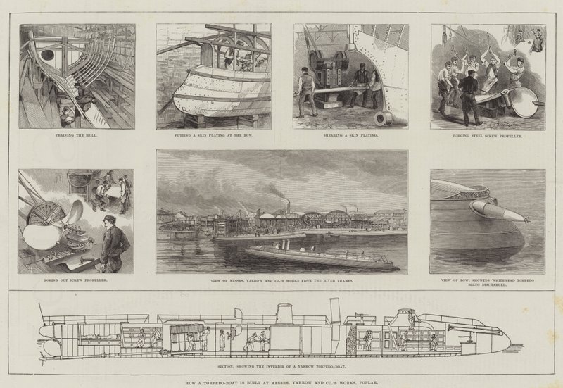 كيف يتم بناء قارب طوربيد في Messers Yarrow and Company's Works ، Poplar (نقش) بواسطة مدرسة اللغة الإنجليزية