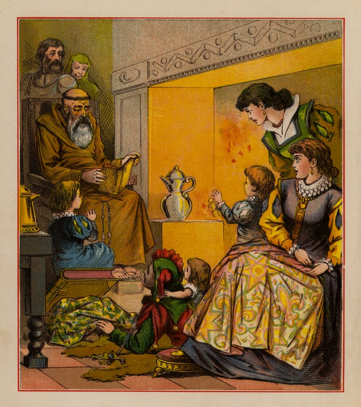 رسم توضيحي لـ Merry Ballads of the Olden Time ، ج 1880 (لون ليثو) بواسطة مدرسة اللغة الإنجليزية