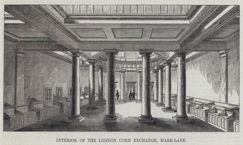 Interior of the London Corn Exchange, Mark-Lane (engraving) بواسطة مدرسة اللغة الإنجليزية
