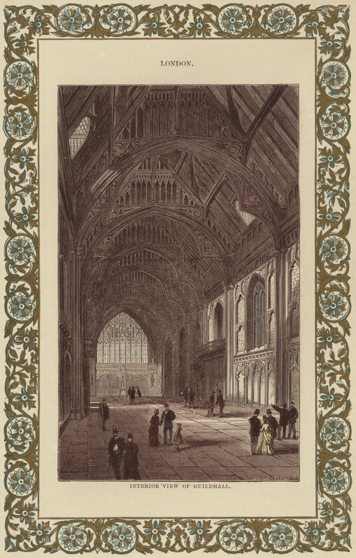 المنظر الداخلي لـ Guildhall (نقش الألوان) بواسطة مدرسة اللغة الإنجليزية