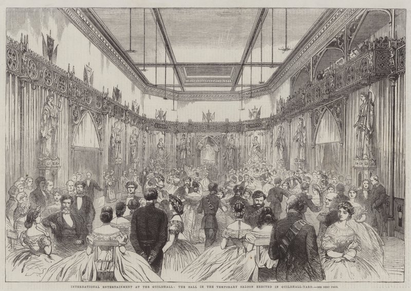 الترفيه الدولي في Guildhall ، الكرة في الصالون المؤقت المقامة في Guildhall-Yard (نقش) بواسطة مدرسة اللغة الإنجليزية