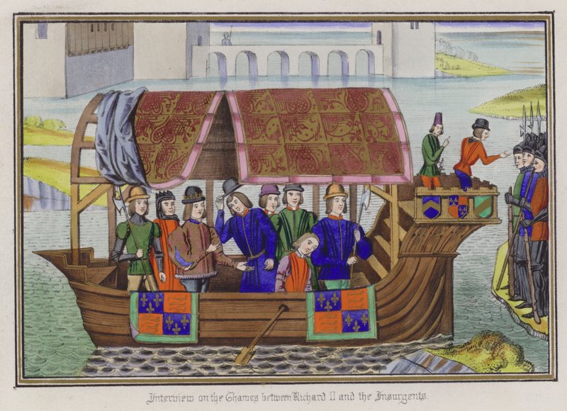 Interview on the Thames between King Richard II and the Insurgents (coloured engraving) بواسطة مدرسة اللغة الإنجليزية