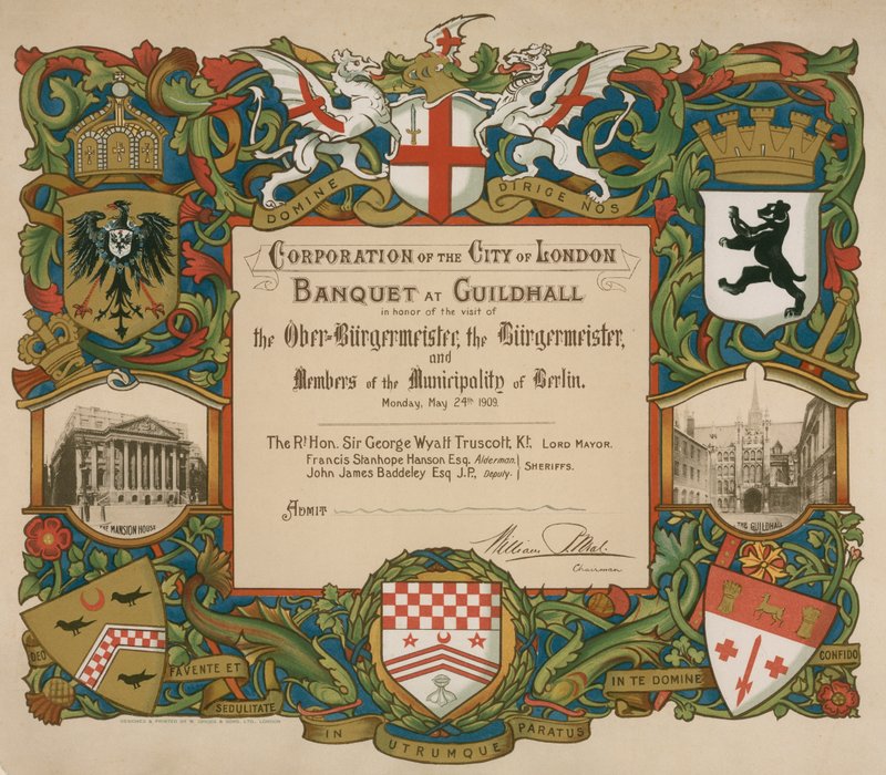 دعوة مؤسسة لندن لمأدبة في جيلدهول ، 24 مايو 1909 بواسطة مدرسة اللغة الإنجليزية