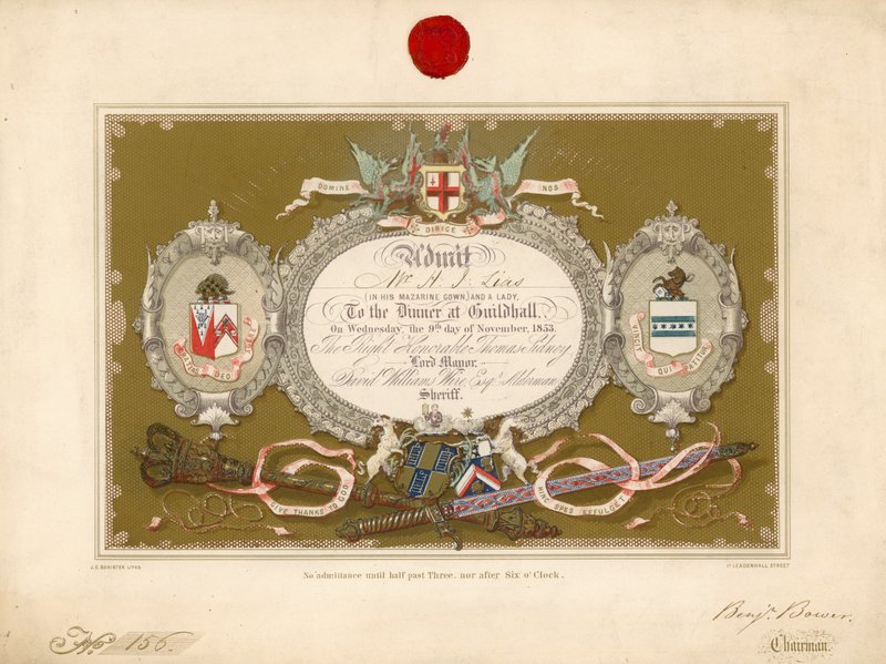 دعوة إلى مأدبة في Guildhall ، لندن ، في 9 نوفمبر 1853 بواسطة مدرسة اللغة الإنجليزية